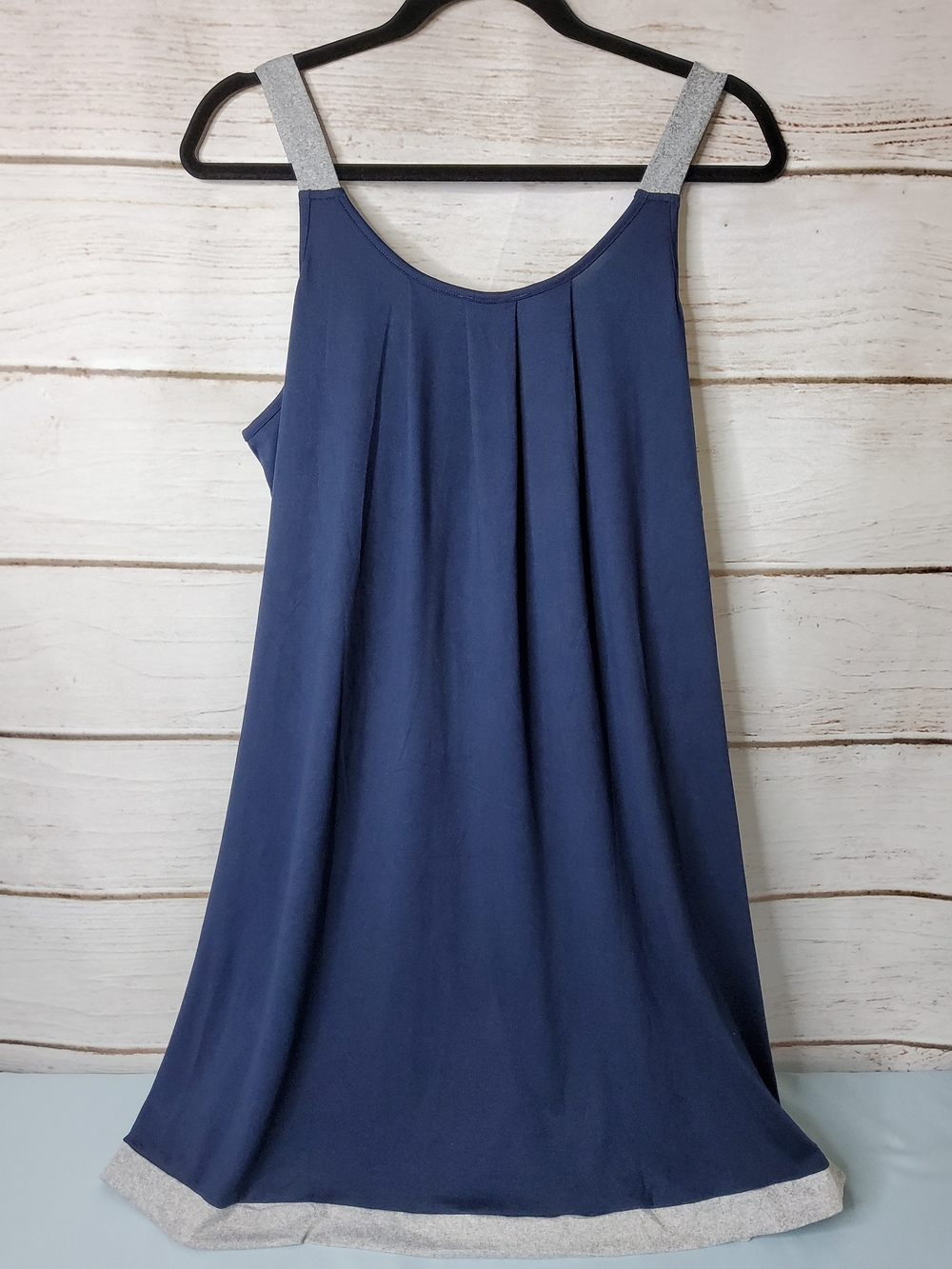 Navy Sleeveless Sleep Gown with Grey Trim - Women's Top - Picture 2 of 6